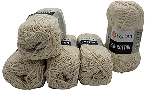 5 x 100g Strickwolle YarnArt Eco Cotton mit 85% Baumwolle, 500 Gramm Wolle einfarbig (creme 762) von Eco Cotton
