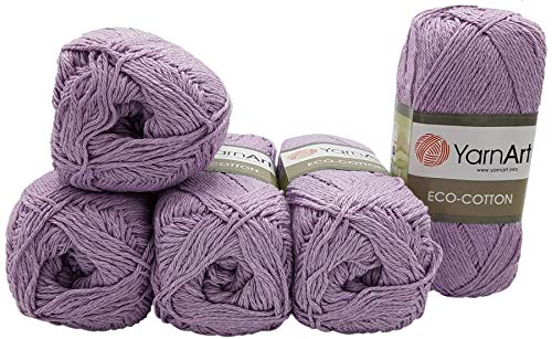 5 x 100g Strickwolle YarnArt Eco Cotton mit 85% Baumwolle, 500 Gramm Wolle einfarbig (flieder 771) von Eco Cotton