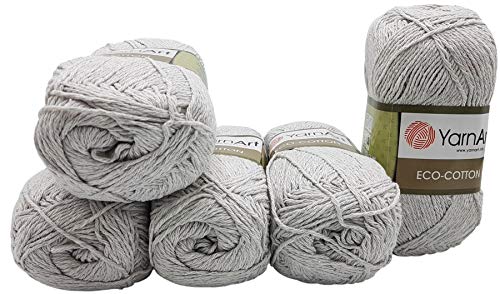 5 x 100g Strickwolle YarnArt Eco Cotton mit 85% Baumwolle, 500 Gramm Wolle einfarbig (hellgrau 763) von Eco Cotton