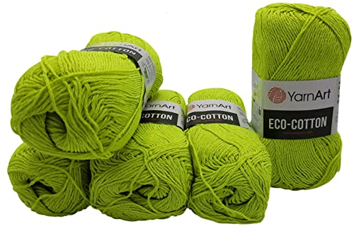 5 x 100g Strickwolle YarnArt Eco Cotton mit 85% Baumwolle, 500 Gramm Wolle einfarbig (neon grün 801) von Eco Cotton