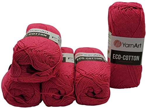 5 x 100g Strickwolle YarnArt Eco Cotton mit 85% Baumwolle, 500 Gramm Wolle einfarbig (pink 803) von Eco Cotton