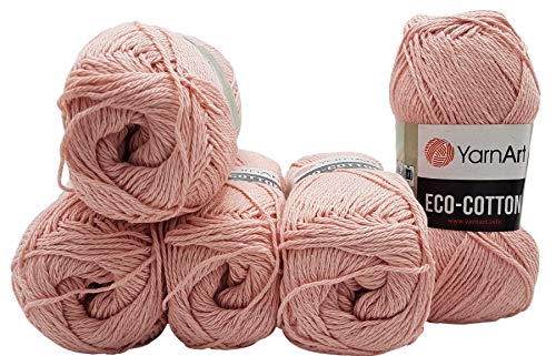 5 x 100g Strickwolle YarnArt Eco Cotton mit 85% Baumwolle, 500 Gramm Wolle einfarbig (rosa 766) von Eco Cotton