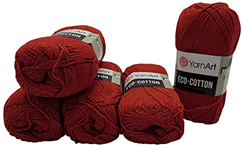 5 x 100g Strickwolle YarnArt Eco Cotton mit 85% Baumwolle, 500 Gramm Wolle einfarbig (rot 769) von Eco Cotton