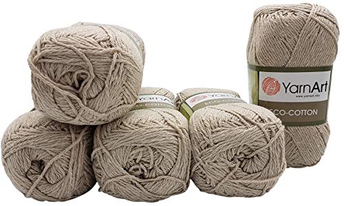5 x 100g Strickwolle YarnArt Eco Cotton mit 85% Baumwolle, 500 Gramm Wolle einfarbig (sand 768) von Eco Cotton