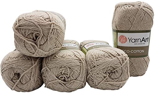 5 x 100g Strickwolle YarnArt Eco Cotton mit 85% Baumwolle, 500 Gramm Wolle einfarbig (sand 768) von Mcties