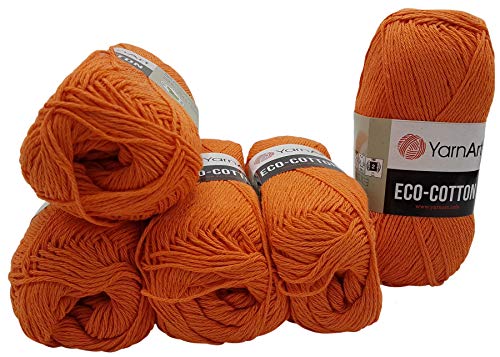 5 x 100g Strickwolle YarnArt Eco Cotton mit 85% Baumwolle, 500 Gramm Wolle einfarbig (terrakotta 779) von Eco Cotton