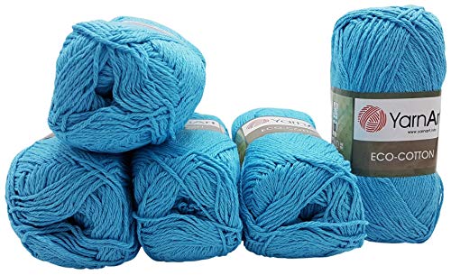 5 x 100g Strickwolle YarnArt Eco Cotton mit 85% Baumwolle, 500 Gramm Wolle einfarbig (türkis 765) von Eco Cotton