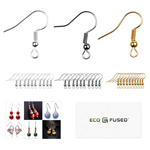 Eco-Fused 18-mm-Ohrring-Haken - 300 Stück - Nickelfreie Ohrdrähte in Spulen- und Kugelform - Gold/Silber/Dunkelgrau - Hypo-Allergen beschichteter Stahl - ideal für die Schmuckherstellung, DIY-Ohrringe von Eco-Fused