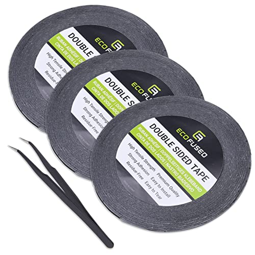 Eco-Fused 2 mm doppelseitiges Klebeband - für Smartphone, Tablet, PC, Laptops, LCD, Digitizer, kleine elektronische Reparaturen - enthält 1x Pinzette, 1x Mikrofaser-Reinigungstuch - (Schwarz) von Eco-Fused