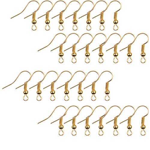 Eco-Fused Ohrring-Haken, 18 mm, 200 Stück, nickelfrei, Spule und Kugel, vergoldeter Stahl, hypoallergen, ideal für die Schmuckherstellung von Eco-Fused