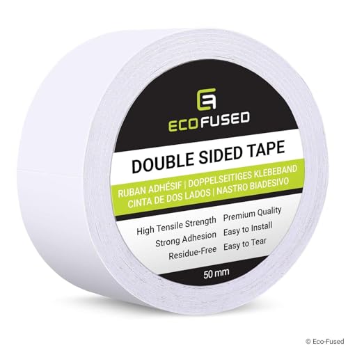 Eco-Fused Premium doppelseitiges Klebeband - Breite: 50 mm - Länge: 25 m - Für Kunst und Handwerk, DIY und Büro - Schnell und einfach anwendbar auf Papier, Glas, Kunststoff, Holz, Metall und Stoff von Eco-Fused