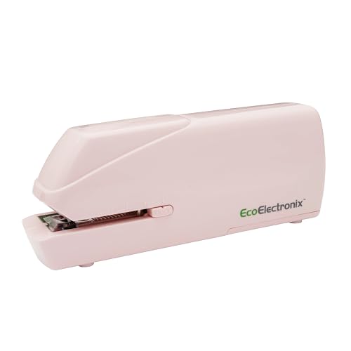 EcoElectronix Tragbarer automatischer elektrischer Tacker, Kapazität von 30 Blatt, leiser Betrieb, kein Stau und einfaches Aufladen, AC-Adapter/batteriebetrieben (Rosa) von EcoElectronix