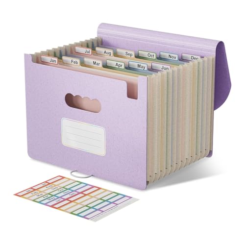 EcoStash Dokumentenmappe A4 12 Fächer, Weizenstroh Fächermappe Sortiermappe Bunte Datei Ordner Organizer, Akkordeon Aktenmappe Ordnungsmappe, BPA-frei, Zurück zur Natur, Gesundes Leben-Lavendelviolett von EcoStash