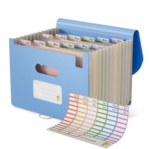 EcoStash Dokumentenmappe A4 12 Fächer, Weizenstroh Fächermappe Sortiermappe Bunte Datei Ordner Organizer, Akkordeon Aktenmappe Ordnungsmappe, BPA-frei, Zurück zur Natur, Gesundes Leben-Business Blau von EcoStash