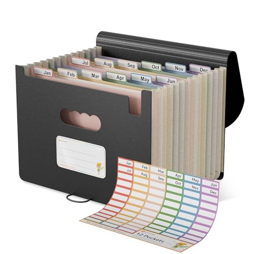 EcoStash Dokumentenmappe A4 12 Fächer, Weizenstroh Fächermappe Sortiermappe Bunte Datei Ordner Organizer, Akkordeon Aktenmappe Ordnungsmappe, BPA-frei, Zurück zur Natur, Gesundes Leben-Natur Schwarz von EcoStash