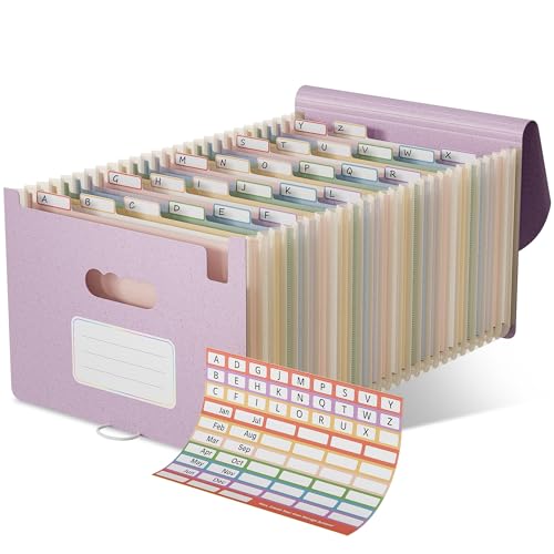 EcoStash Dokumentenmappe A4 26 Fächer, Weizenstroh Fächermappe Sortiermappe Bunte Datei Ordner Organizer, Akkordeon Aktenmappe Ordnungsmappe, BPA-frei, Zurück zur Natur, Gesundes Leben-Lavendelviolett von EcoStash