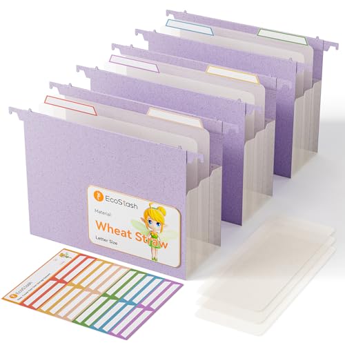 Hängemappe, extra Kapazität, 12 cm, verstärktes Weizenstroh, erweiterbare Hängemappe, Briefgröße, strapazierfähig für Aktenschränke, Akten-Organizer für Büro und Zuhause, Lavendelviolett, 3 Packungen von EcoStash