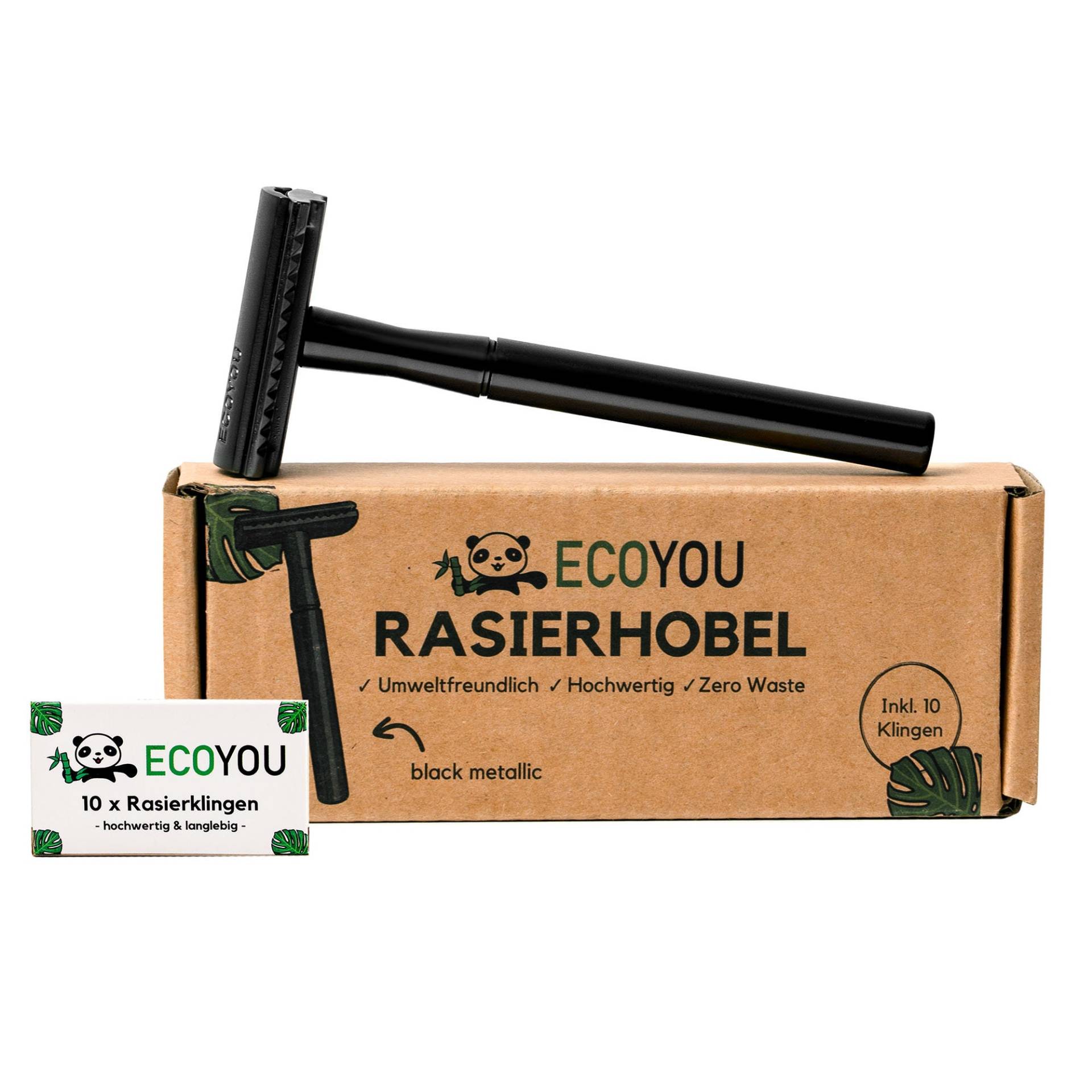 Ecoyou Rasierhobel Metallic Black Inkl. 10 Klingen, Geschlossener Kamm, Damen, Nachhaltiger Nassrasierer Ecoyou Rasierhobel Metallic Black Inkl. 10 Klingen, Geschlossener Kamm, Damen, Nachhaltiger Nassrasierer von EcoYou