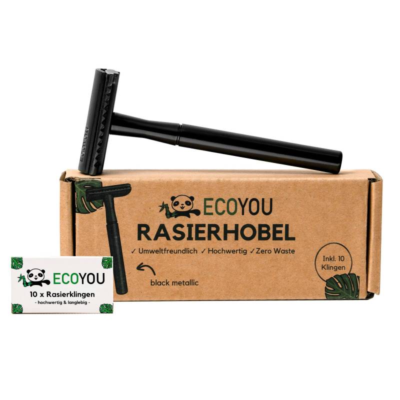 Ecoyou Rasierhobel Metallic Black Inkl. 10 Klingen, Geschlossener Kamm, Damen, Nachhaltiger Nassrasierer von EcoYou