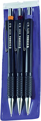 Druckbleistift 3er-Set 0,3-0,5-0,7mm schwarz versenkbare Spitze gummierte Griffzone Druckbleistift 3er-Set 0,3-0,5-0,7mm schwarz versenkbare Spitze gummierte Griffzone von Ecobra
