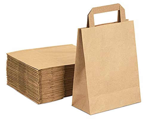 Ecocleo® Papiertüten mit Henkel, Geschenktüten | 50 Stück | Feste Papiertragetaschen, Papiertüten braun | Solide Papiertaschen, ökologische Papiertüten braun Henkel | 17,5cm x 9cm x 23cm von Ecocleo
