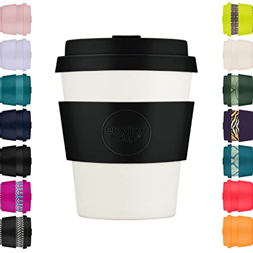 8oz 240ml Ecoffee Cup Wiederverwendbare umweltfreundliche 100% pflanzliche Kaffeetasse mit Silikondeckel und Hülle - Melaminfreie und biologisch abbaubare Reisetasse, Black Nature von Ecoffee Cup