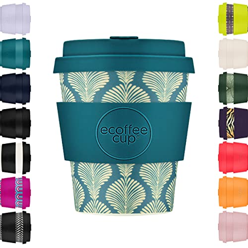 8oz 240ml Ecoffee Cup Wiederverwendbare umweltfreundliche 100% pflanzliche Kaffeetasse mit Silikondeckel und Hülle - Melaminfreie und biologisch abbaubare Reisetasse, Creasy Lu von Ecoffee Cup