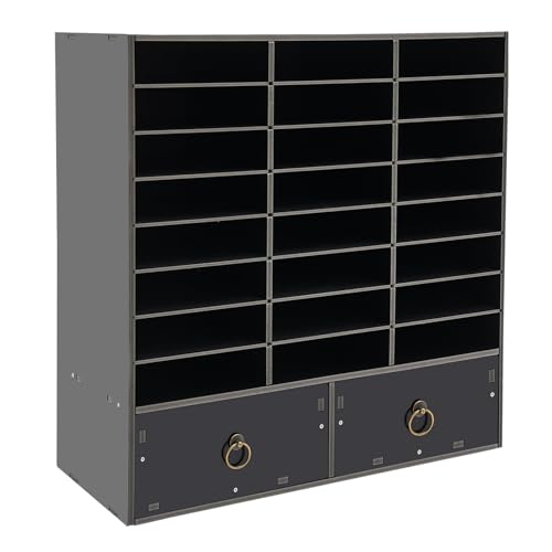 Postorganisator Papier Aufbewahrungsschrank Schreibtisch Organizer Briefablage Dokumentenhalter Sortiermappe Aufbewahrungsbox 71.5 * 30 * 70 cm mit 24 Fächern und 2 Schubladen für Büro (Schwarz) von Ecoggeder