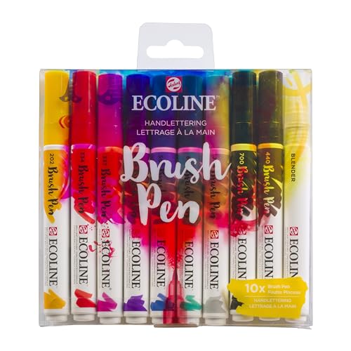 Ecoline Brush Pen-Set mit 10 flüssigen Aquarellstiften – Handlettering-Farbtöne | Mischbare Pinselstifte für Handlettering, Zeichnen und Basteln von Ecoline