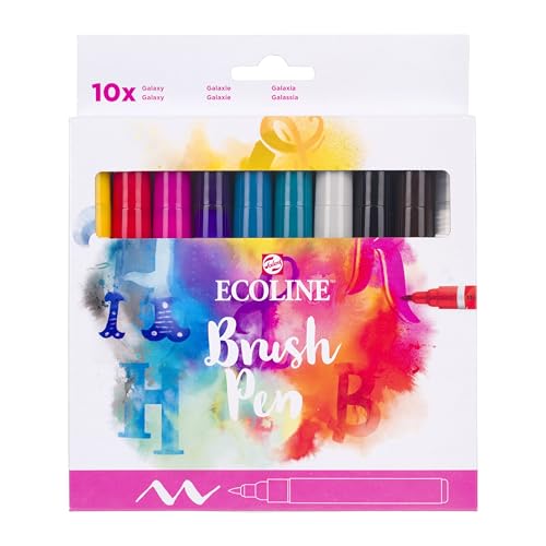 Ecoline Brush Pen-Set mit 10 flüssigen Aquarellstiften – Handlettering-Farbtöne | Mischbare Pinselstifte für Handlettering, Zeichnen und Basteln von Ecoline
