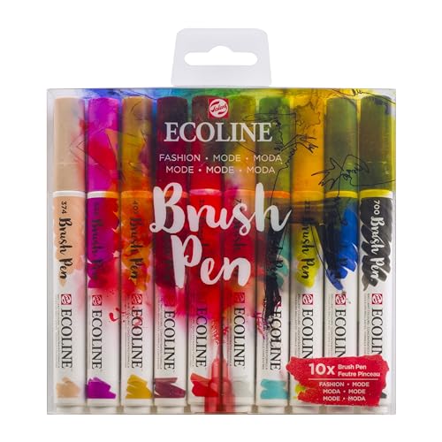 Ecoline Brush Pen-Set mit 10 flüssigen Aquarellstiften – Fashion-Farben | Mischbare Pinselstifte für Handlettering, Zeichnen und Basteln von Ecoline