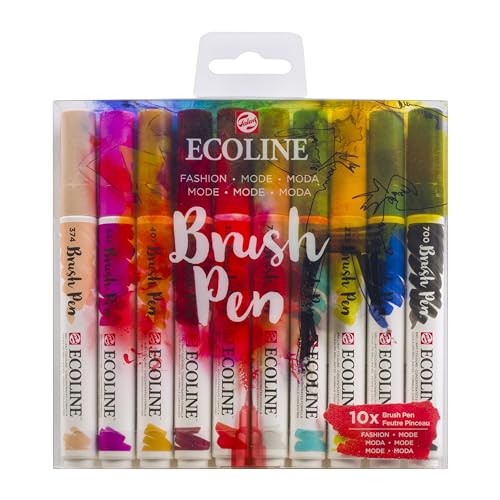 Ecoline Brush Pen-Set mit 10 flüssigen Aquarellstiften – Fashion-Farben | Mischbare Pinselstifte für Handlettering, Zeichnen und Basteln von Ecoline