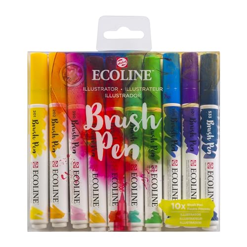 Ecoline Brush Pen-Set mit 10 flüssigen Aquarellstiften – Illustratorfarbtöne | Mischbare Pinselstifte für Handlettering, Zeichnen und Basteln von Ecoline