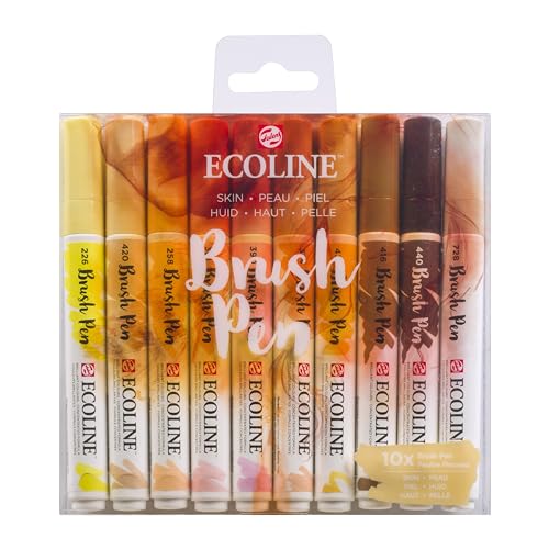 Ecoline Brush Pen-Set mit 10 flüssigen Aquarellstiften – Hautfarbtöne | Mischbare Pinselstifte für Handlettering, Zeichnen und Basteln von Ecoline