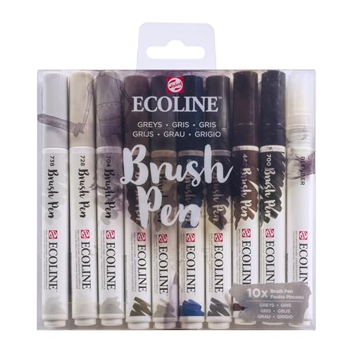 Ecoline Set mit 9 Brush Pens und 1 Blender - Grau von Ecoline