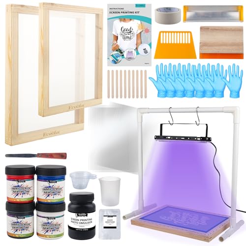 Ecoofor 47-teiliges All-in-One-Set mit 50-W-UV-Belichtungslampe, 2 Größen Holz-Siebdruckrahmen, 4 Farben Siebdrucktinte, 10 A4-Tintenstrahl-Transparenzfolien Ecoofor 47-teiliges All-in-One-Set mit 50-W-UV-Belichtungslampe, 2 Größen Holz-Siebdruckrahmen, 4 Farben Siebdrucktinte, 10 A4-Tintenstrahl-Transparenzfolien von Ecoofor