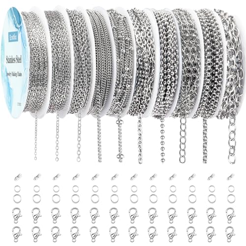 Ecoofor Halskettenketten für die Schmuckherstellung, 200 m, 10 Rollen, Edelstahl-Schmuckketten für DIY-Halsketten, Armbänder, Schmuckherstellung, Karabinerverschlüssen, Verbindungsstücken Ecoofor Halskettenketten für die Schmuckherstellung, 200 m, 10 Rollen, Edelstahl-Schmuckketten für DIY-Halsketten, Armbänder, Schmuckherstellung, Karabinerverschlüssen, Verbindungsstücken von Ecoofor