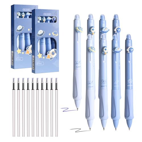 Ecoret-Pro 8 StüCk Radierbarer Kugelschreiber Mit 10 Ersatzkerne, 5 Stile Zur Auswahl, Tintenroller Radierbar 0,5mm, Kugelschreiber Radierbar FüR Studenten Geschenk, Schul BüRobedarf (Astronaut) von Ecoret-Pro
