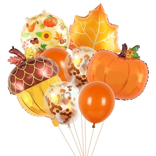 Luftballons aus Ahorn-Folie, Orange, Kürbis, Haselnuss, Aluminium-Ballon, Party-Dekoration für Herbst, Erntedankfest, Mottoparty, 8 Stück von Ecuupas