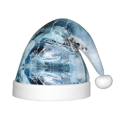EdWal Coole Tier-weiße Eisbär-Druck-Plüsch-Nikolausmütze für Kinder, Weihnachtsfeiertagsmützen für Jungen und Mädchen, Kinder-Weihnachtsfeierzubehör von EdWal