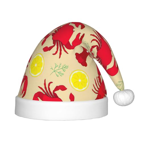 EdWal Hummer und Krabbe Druck Plüsch Weihnachtsmann Hut für Kinder, Xmas Urlaub Hüte für Jungen Mädchen, Kinder Weihnachten Party Supplies von EdWal