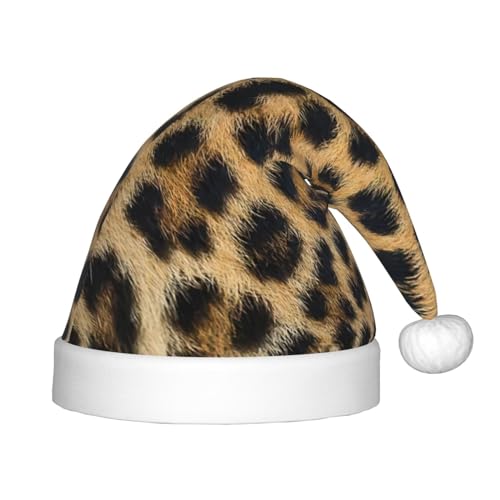 EdWal Rauer Leopardenmuster, Plüsch-Weihnachtsmütze für Kinder, Weihnachtsmützen für Jungen und Mädchen, Weihnachtsfeierzubehör von EdWal