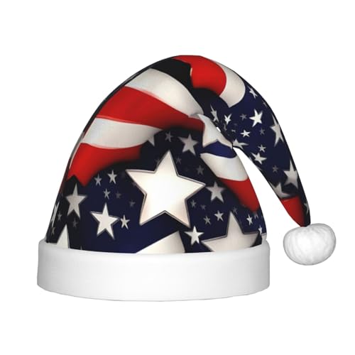 EdWal Weihnachtsmütze mit amerikanischer Flagge, Sterne und Streifen, Plüsch, für Kinder, Weihnachtsfeiermützen für Jungen und Mädchen von EdWal