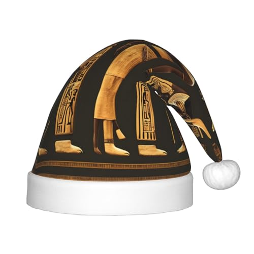 Weihnachtsmütze aus Plüsch mit antikem Hieroglyphen-Druck für Kinder, Weihnachtsmützen für Jungen und Mädchen, Weihnachtsfeierzubehör von EdWal
