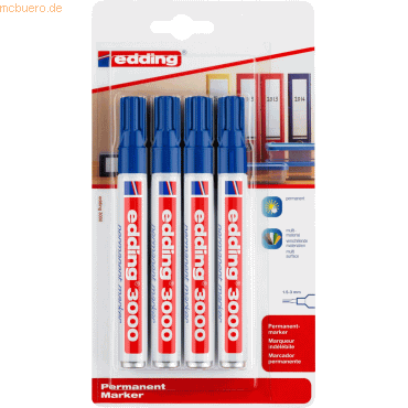 10 x Edding Permanentmarker edding 3000 nachfüllbar 1,5-3mm blau VE=4 10 x Edding Permanentmarker edding 3000 nachfüllbar 1,5-3mm blau VE=4 von Edding