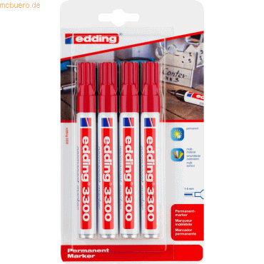 10 x Edding Permanentmarker edding 3300 nachfüllbar 1-5mm rot von Edding