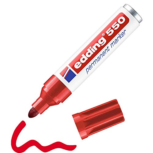 edding 550 Permanentmarker - rot - 1 Stift - Rundspitze 3-4 mm - wasserfest, schnell-trocknend - wischfest - für Karton, Kunststoff, Holz, Metall, Glas von edding