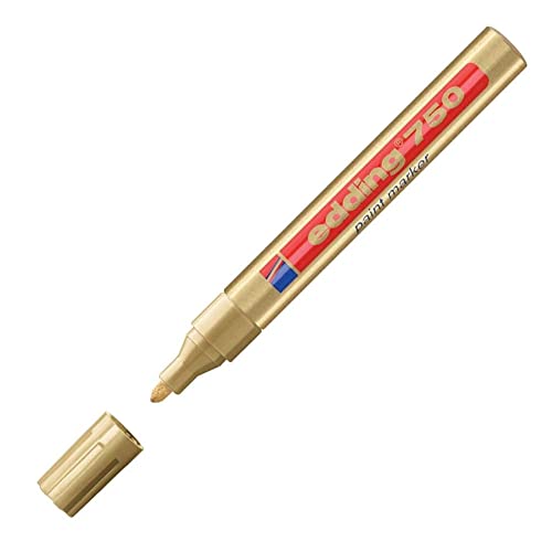 edding 751 Glanzlackmarker - gold (metallic) - 1 Lackmarker - Rundspitze 1-2 mm - Lackstift für Glas, Stein, Holz, Kunststoff und Papier - wasserfest, stark deckend von edding