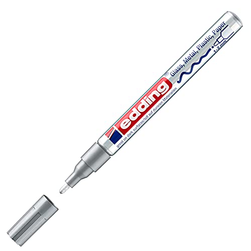 edding 751 Glanzlackmarker - silber (metallic) - 1 Lackmarker - Rundspitze 1-2 mm - Lackstift für Glas, Stein, Holz, Kunststoff und Papier - wasserfest, stark deckend von edding