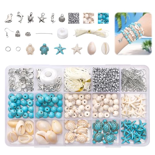 715 Stück Perlen für Armbänder, Meeresschildkröten perlen anhänger Muschel Seestern Perlen Set,Ozean Sommer Hawaii Türkisfarbene Glücksperlen, Muschel Anhänger zur Schmuckherstellung, DIY Bastelset 715 Stück Perlen für Armbänder, Meeresschildkröten perlen anhänger Muschel Seestern Perlen Set,Ozean Sommer Hawaii Türkisfarbene Glücksperlen, Muschel Anhänger zur Schmuckherstellung, DIY Bastelset von Eddrfy